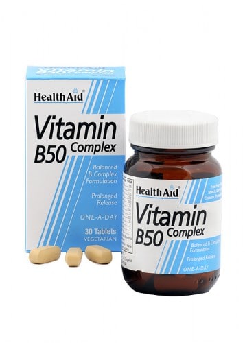 Complejo B50 30 compr. Liberación prolongada con vitamina C + Hierro de HealthAid